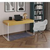 Escrivaninha Home Office Estilo Industrial Canela 137x53cm Ferro Branco Com 1 Poltrona Branca