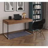 Escrivaninha Home Office Estilo Industrial Amêndoa 137x53cm Ferro Preto Com 1 Poltrona Preta