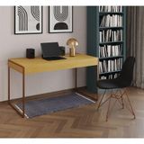 Escrivaninha Industrial Escritório Canela 137x53cm Malta Com 1 Cadeira Preta Base Cobre Cor: Canela