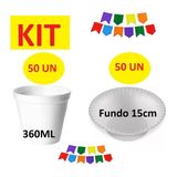 Kit Com 100 Descartáveis Isopor Potes 360ml E Cumbucas 15cm