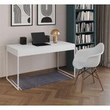 Escrivaninha Home Office Estilo Industrial Branca 137x53cm Ferro Branco Com 1 Poltrona Branca