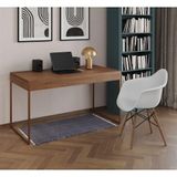 Escrivaninha Home Office Estilo Industrial Amêndoa 137x53cm Base Cobre Com 1 Poltrona Branca