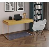 Escrivaninha Home Office Estilo Industrial Canela 137x53cm Base Cobre Com 1 Poltrona Branca