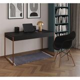 Escrivaninha Home Office Estilo Industrial Preta 137x53cm Base Cobre Com 1 Poltrona Preta Preto