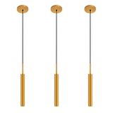 Kit 3 Pendentes Luminária Teto Tubo Sala Quarto Dourado 40cm