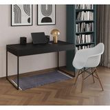 Escrivaninha Home Office Estilo Industrial Preta 137x53cm Ferro Preto Com 1 Poltrona Branca Preto