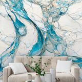 Papel De Parede Painel 3d Mármore Branco Azul Vinílico 3m