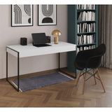 Escrivaninha Home Office Estilo Industrial Branca 137x53cm Ferro Preto Com 1 Poltrona Preta