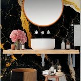 Papel De Parede Painel 3d Mármore Preto Branco Ouro 1,5m