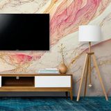 Papel De Parede Painel 3d Mármore Branco Rosa Dourado 3,5m
