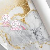 Papel De Parede Painel 3d Mármore Branco E Dourado 3,5m