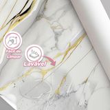 Papel De Parede Painel 3d Mármore Branco Com Ouro 3,5m