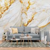 Papel De Parede Painel 3d Mármore Branco Amarelo 4m