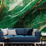 Papel De Parede Painel 3d Mármore Branco Dourado Verde 2,5m