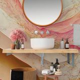 Papel De Parede Painel 3d Mármore Branco Rosa Dourado 1,5m