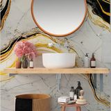 Papel De Parede Painel 3d Mármore Branco Preto Dourado 1,5m