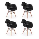 4 Cadeiras Charles Eames Wood com Braços Design Preta