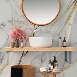 Papel De Parede Painel 3d Mármore Branco Com Ouro 1,5m
