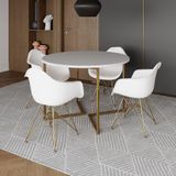 Mesa Jantar Industrial Branca 110cm Redonda Base V Com 4 Poltronas Daw Brancas Base Dou Branco