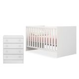 Quarto De Bebê Cômoda 777 E Berço Mini Cama 1344 Doce Sonho Branco - Qmovi