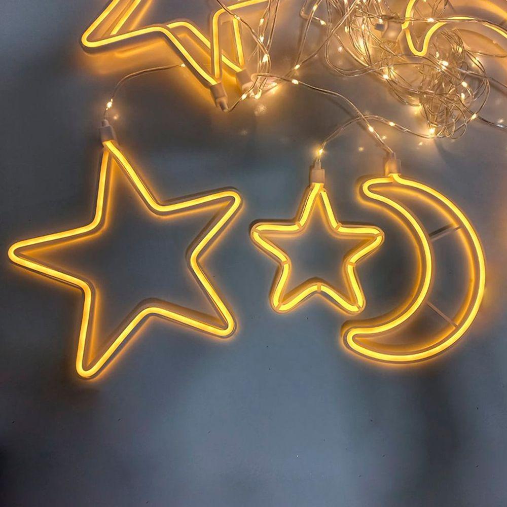 Decoração Cortina Varal Cordão Fio De Luzes Lâmpadas Estrela Lua Céu Led Natal Enfeite 2,5m