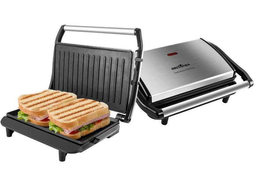 Sanduicheira Grill Eletrica Press Inox Britânia Grelha 110v