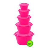 Jogo Pote 5 Peças Plástico Free Bpa Redondo Rosa Neon An0209