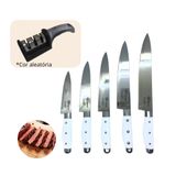 Kit 5 Facas Inox Cozinha Carne Churrasco + Amolador Afiador