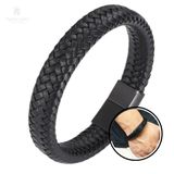 Pulseira Masculina De Couro Trançado Com Fecho Magnético