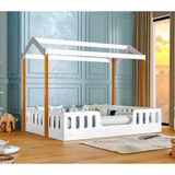 Cama Casal Infantil Casinha Segura Montessoriana Ágatha - Branco/mel Branco