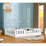 Cama Casal Com Colchão Design Montessoriana Helo - Branco - Cor: Branco