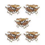 Kit 5 Jogos De Mesa Dobravel Com 6 Cadeiras De Madeira 120x70 Para Restaurante E Bar - Mel