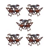 Kit 5 Jogos De Mesa Dobravel Com 4 Cadeiras De Madeira 70x70 Para Restaurante E Bar - Imbuia