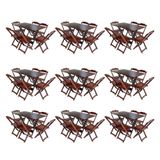 Kit 9 Jogos De Mesa Dobravel Com 6 Cadeiras De Madeira 120x70 Para Restaurante E Bar - Imbuia