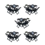 Kit 5 Conjuntos De Mesa Dobravel Com 6 Cadeiras De Madeira 120x70 Para Restaurante E Bar - Preto