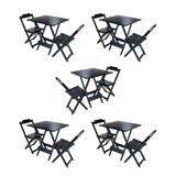 Kit 5 Conjuntos De Mesa Dobravel Com 2 Cadeiras De Madeira 70x70 Para Restaurante E Bar - Preto