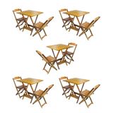Kit 5 Jogos De Mesa Dobravel Com 2 Cadeiras De Madeira 70x70 Para Restaurante E Bar - Mel