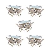 Kit 5 Conjuntos De Mesa Dobravel Com 6 Cadeiras De Madeira 120x70 Para Restaurante E Bar- Sem Pintur