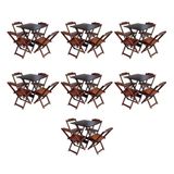 Kit 7 Jogos De Mesa Dobravel Com 4 Cadeiras De Madeira 70x70 Para Restaurante E Bar - Imbuia