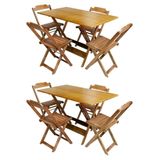 Kit 2 Jogos De Mesa Dobravel 120x70 Em Madeira Maciça Com 4 Cadeiras - Mel - Marrom