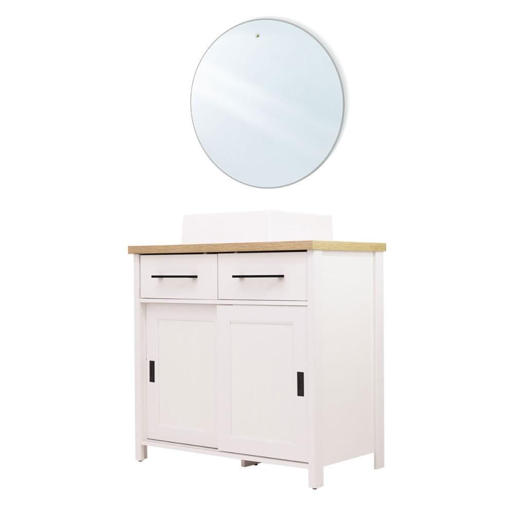 Gabinete Armário Banheiro Ditália Com Cuba + Espelho / Bn-03 Branco Branco