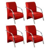 Kit 4 Poltronas 1 Lugar Sevilha Braço Pé Alumínio Vermelho