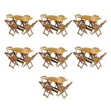 Kit 7 Conjuntos De Mesa Dobravel Com 4 Cadeiras De Madeira 120x70 Para Restaurante E Bar - Mel