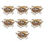 Kit 7 Jogos De Mesa Dobravel Com 6 Cadeiras De Madeira 120x70 Para Restaurante E Bar - Mel