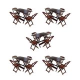 Kit 5 Conjuntos De Mesa Dobravel Com 4 Cadeiras De Madeira 120x70 Para Restaurante E Bar - Imbuia