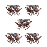 Kit 5 Jogos De Mesa Dobravel Com 6 Cadeiras De Madeira 120x70 Para Restaurante E Bar - Imbuia