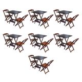 Kit 7 Conjuntos De Mesa Dobravel Com 2 Cadeiras De Madeira 70x70 Para Restaurante E Bar - Imbuia