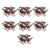 Kit 7 Jogos De Mesa Dobravel Com 6 Cadeiras De Madeira 120x70 Para Restaurante E Bar - Imbuia