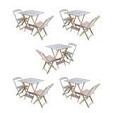 Kit 5 Conjuntos De Mesa Dobravel Com 2 Cadeiras De Madeira 70x70 Para Restaurante E Bar - Sem Pintur