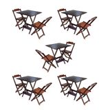 Kit 5 Jogos De Mesa Dobravel Com 2 Cadeiras De Madeira 70x70 Para Restaurante E Bar - Imbuia